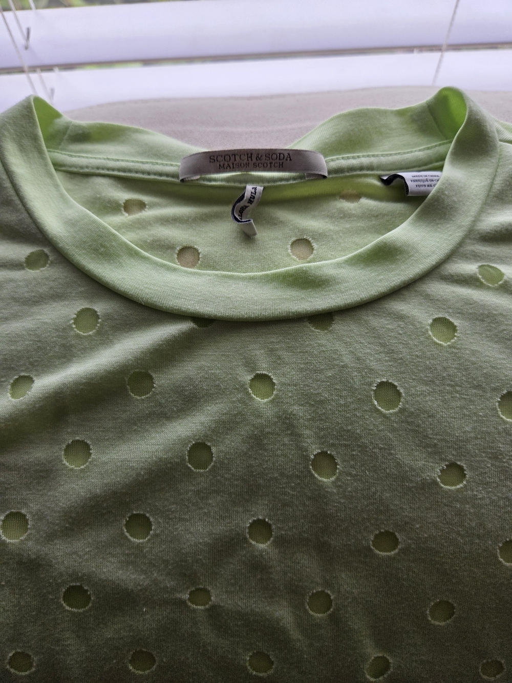 Scotch & Soda Light Green Perforated Short Sleeve Tee Womens